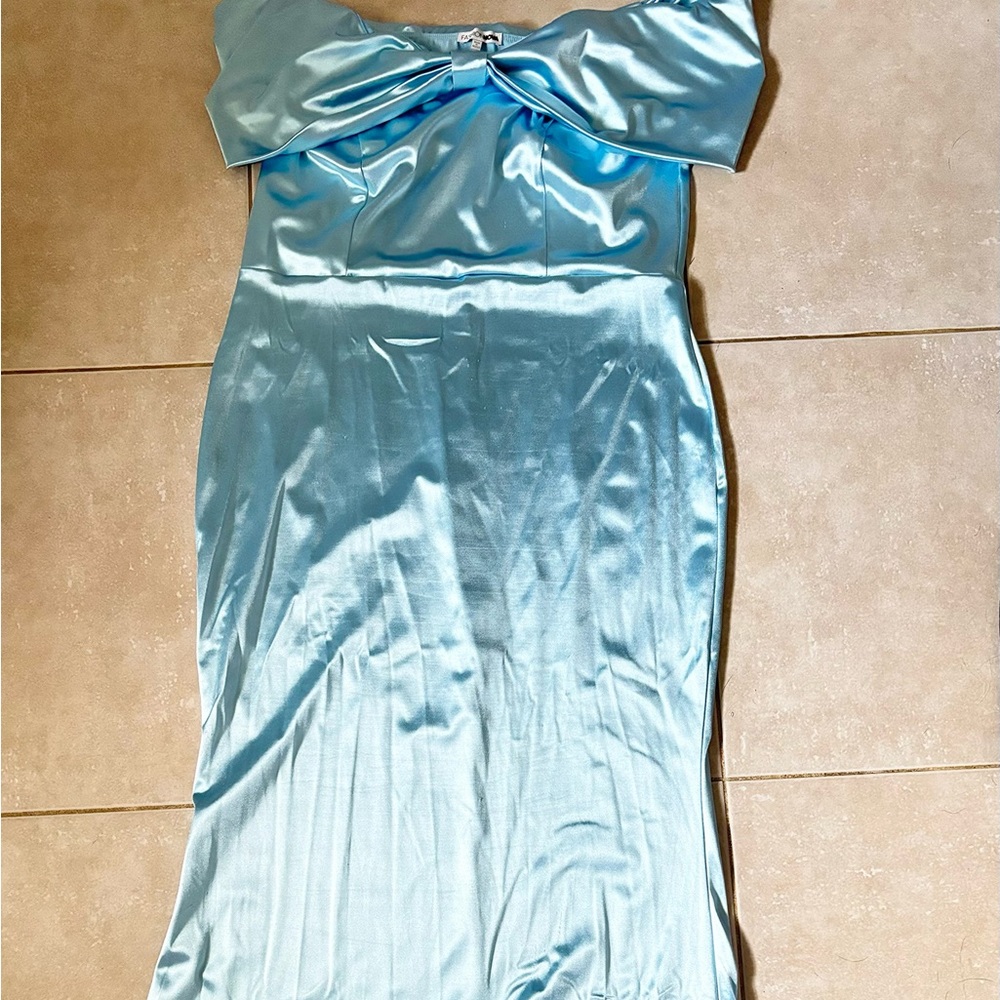 Fashion Nova Light Blue Satin Prom Dress
